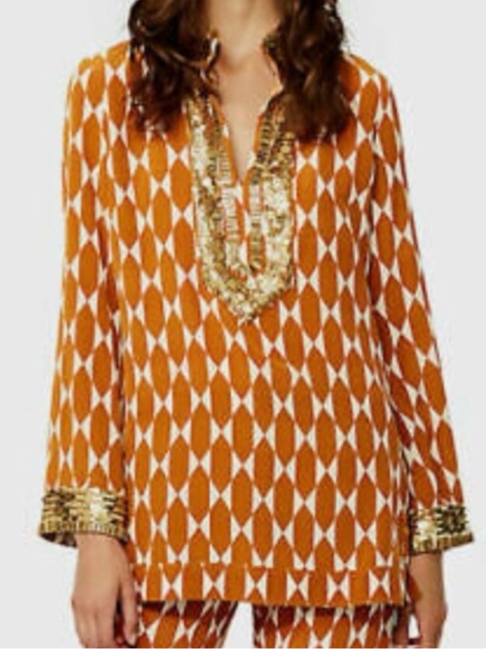 Tory Burch Gold Tile Embellished Silk Crepe Tunic size 6 NWOT
